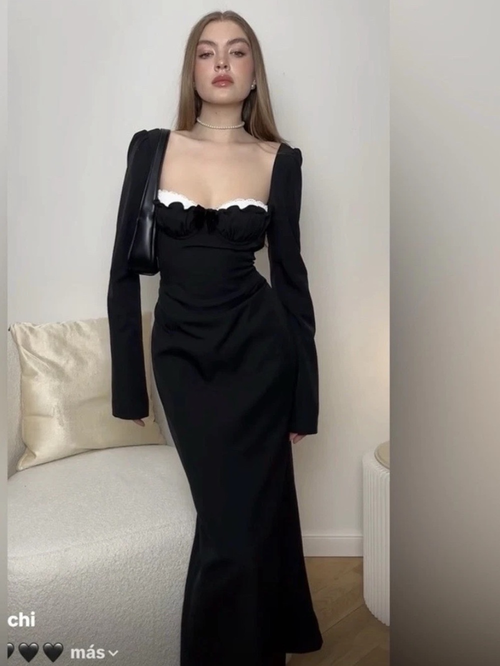 The one by lichi Black Long Sleeve Bustier Maxi Dress with White Trim 119
